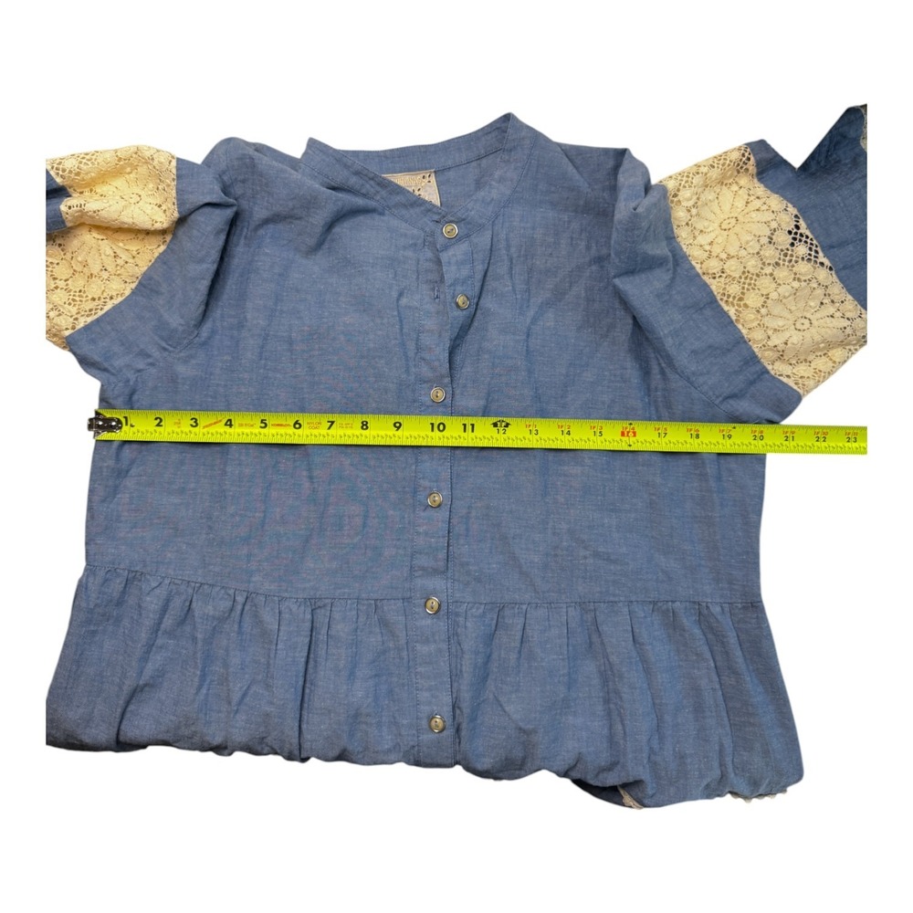 Johnny Was Laguna Pieced Dress Sz Lg Blue Chambray Tunic Lace Trim Bohemian Fall - Picture 13 of 16